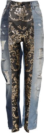 Dolce & Gabbana Womens Multicolor Patchwork Tapered Denim Jeans Clothing