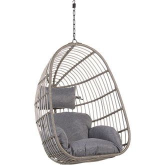 Beliani Beliani - Silla Colgante De Rat&aacute;n Gris Para Interior-exterior Forma De Huevo Estilo Boho Casoli