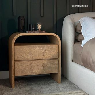 Castlery Crescent Wooden Curved 2-Drawer Nightstand - Modern Design, Yellow Finish