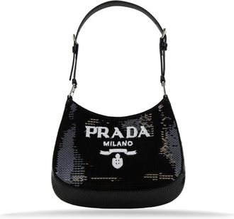 Prada Schoudertas met pailletten en automatische knoop - Dames - Schoudertassen - Zwart - ONE Size - Pailletten - Tassen