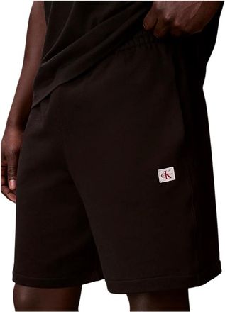 Calvin Klein Korte Broeken, Heren, Zwart, M, Katoen, Cotton Terry Badge Jogger Shorts