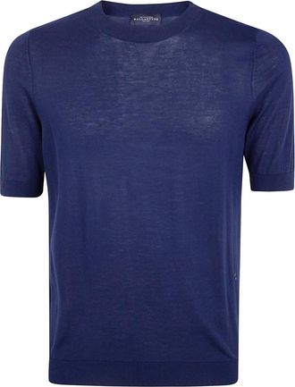 Ballantyne Short Sleeve Pullover - Heren - Ronde hals truien - Blauw - S - Katoen - Truien & Vesten