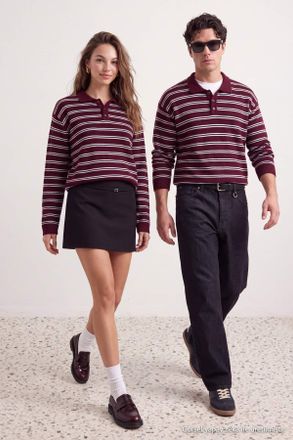 Trendyol MAN Heren Bordeauxrood Gestreept Lang, Relaxed fit Truien