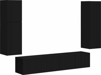 vidaXL Conjunto De Mueble De Tv 4 Uds. Negro Madera De Ingenier&iacute;a Vidaxl