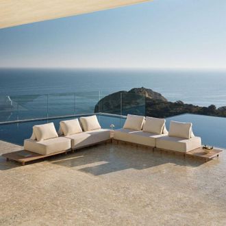 Sklum Conjunto De Jard&iacute;n Con Sof&aacute; Modular Rinconera De 4 Piezas Con Mesa Auxiliar En Acacia Portet Sklum