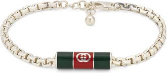 Gucci Web Motif Green and Red Enamel Silver Bracelet - YBA853846001