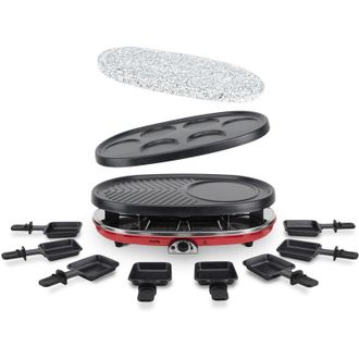 H.Koenig Hkoenig Rp418, Raclette 8 Personas 4 En 1, Grill, Crepera, Plancha Con Piedra Natural, 1500 W