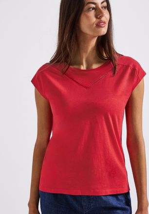 Street One Shirttop STREET ONE, Damen, Gr. 38, rot (glory rot), Jersey, Obermaterial: 50% Baumwolle, 50% Modal, unifarben, regular fit taillenbedeckt, Rundhals, 