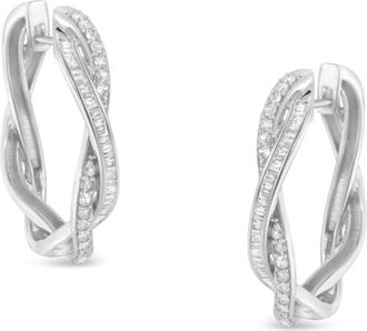 House of Brilliance Silver 3/4 Cttw Diamond Twist Hoop Earring in White at Nordstrom