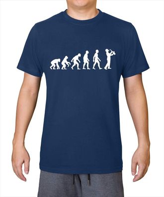 Generic Evolution of Man Saxophone Player - Mens 100% Organic Cotton T-Shirt - French Navy - Small