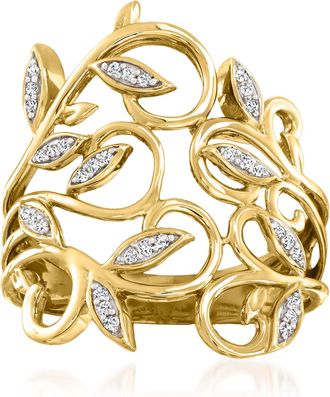 Ross-Simons Diamond Leaf Ring in 14kt Yellow Gold