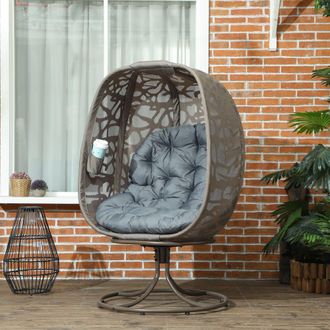 OUTSUNNY Foldable Egg Chair with Cushions, Indoor Outdoor Swivel Lounger in Grey