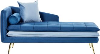 Beliani Beliani - Chaise Longue De Terciopelo Azul Marino Dorado Izquierdo Acolchado Abotonado Cojines Gonesse