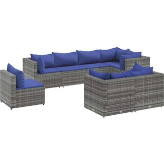 vidaXL Vidaxl Set De Muebles De Jard&iacute;n 8 Pzas Y Cojines Rat&aacute;n Sint&eacute;tico Gris
