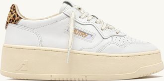 Autry MEDALIST PLATFORM SNEAKERS IN LEATHER COLOR WHITE AND LEOPARD