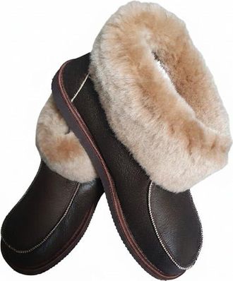 Generic Mens Genuine Sheepskin Slippers, Warm Mid-Top Boot With Suede Upper and Lightweight EVA Sole Viking Dark Brown (Dark Brown, 12, UK Footwear Size Syste