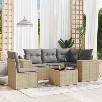 vidaXL Juego De Sof&aacute;s Jard&iacute;n Con Cojines 6 Pzas Rat&aacute;n Sint&eacute;tico Beige Vidaxl