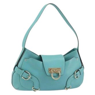 Ferragamo Pre-owned Shoulder Bags, female, Blue, Size: ONE SIZE Pre-owned Leather Shoulder Bag