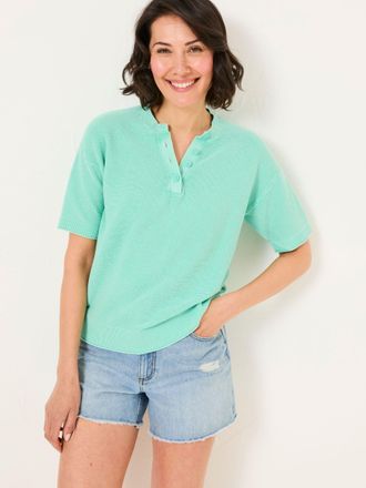 Fat Face FatFace Fleur Light Teal Laundered Knitted Henley Top