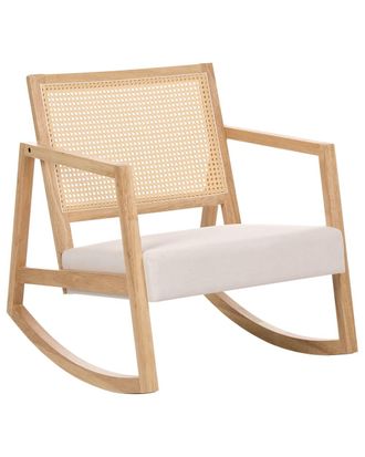 Beliani Mecedora madera marr&oacute;n claro beige claro