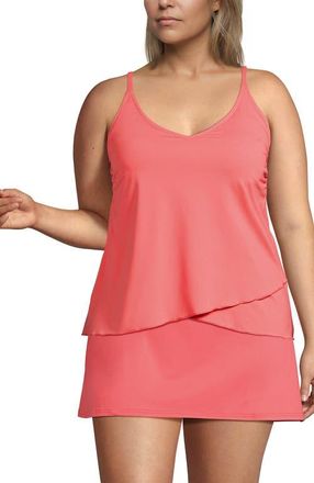 Lands End Plus Size DD-Cup Chlorine Resistant V-Neck Tulip Hem Tankini Swimsuit Top in Wood Lily at Nordstrom, Size 1X