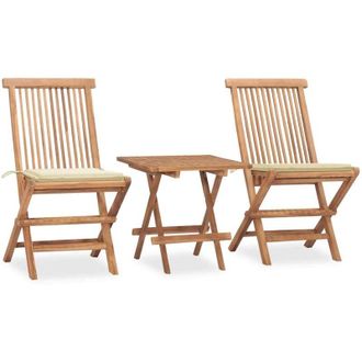 vidaXL Set Comedor De Jard&iacute;n Plegable 3 Piezas Madera De Teca Cojines Vidaxl
