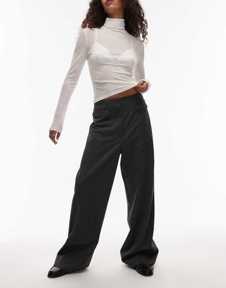 Arket Pantaloni dritti in misto lana grigi con bottoni sulla caviglia-Grigio