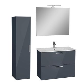 Vitra Set Mia Conjunto De Muebles 79x61x39,5 Cm Con Espejo, Lavabo, Iluminaci&oacute;n Led + Armario 145x35x35cm, Antracita Alto Brillo