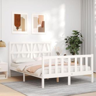 vidaXL Giroletto con Testiera Bianco Small Double Legno Massello - Vidaxl