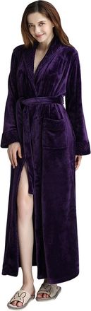 Generic Full Length Dressing Gown Women | Textured Shawl Collar Robes Long Robe Loungewear Lengthened Towelling Pyjamas | Ladies Soft Warm Teddy Fleece Dressi