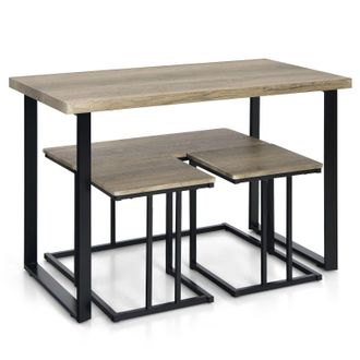 Costway Costway 4PCS Industrial Dining Table & Chair Set Kitchen Furniture Table Bench 2 Stools in Grey