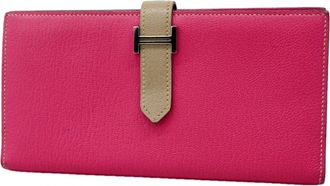 Herm&egrave;s Argile Rose Tyrien Chevre Myzore Leather Long Wallet (Bi-Fold) (Pre-Owned)