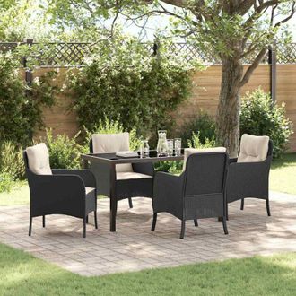 vidaXL Conjunto De Comedor De Jard&iacute;n Con Coj&iacute;n 5 Pcs Negro Polirat&aacute;n Vidaxl
