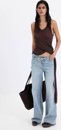 Mango Jeans wide leg vita sfilacciata blu medio - Donna - 40 - MANGO