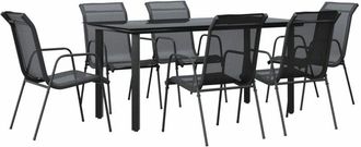 vidaXL vidaXL 7 Piece Garden Dining Set Black Steel and Textilene