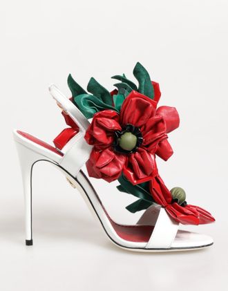 Dolce & Gabbana White Red Floral Detailing Sandals Womens Shoes