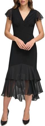 Tommy Hilfiger Mixed Media High-Low Dress in Black at Nordstrom Rack, Size 2
