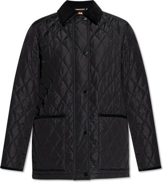 Burberry Gewatteerde jas met corduroy kraag - Dames - Zomerjassen - Zwart - S - Katoen - Jassen