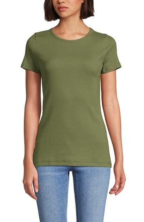 Lands End Cotton Rib T-shirt in Simply Olive at Nordstrom, Size X-Small P