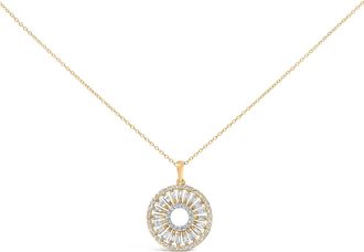 House of Brilliance 14K Yellow Gold Plated Sterling Silver 1 1/6 Cttw Diamond Sunburst Medallion Pendant Necklace