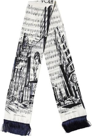 Dolce & Gabbana Music City Print Zijden Sjaal met Franjes - Heren - Zijden sjaals - Veelkleurig - ONE Size - Accessoires