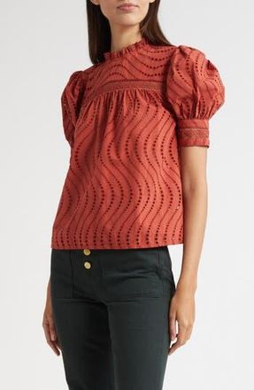 Ulla Johnson Virginia Lace Collar Puff Sleeve Top in Claret at Nordstrom Rack, Size 16