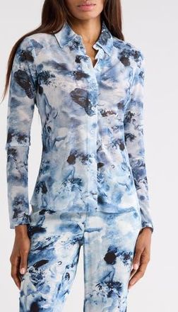 Good American Mesh Button-Up Shirt in Blue Angel Print at Nordstrom Rack, Size Small