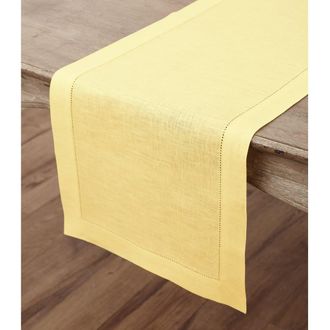 Solino Home Linen Table Runner for Dining Table, Holiday and Everyday Table Decor - Classic Hemstitch in Yellow at Nordstrom, Size Xx-Small