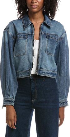 Current Elliott Blouson Sleeve Cropped Zip Up Denim Jacket