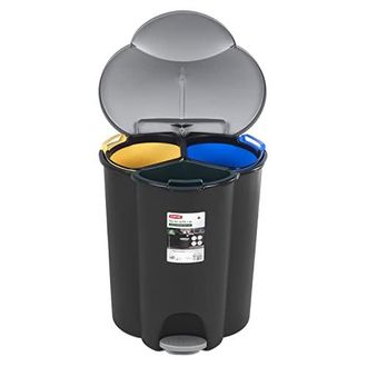 Curver Curver Trio V2 - Cubo De Basura Con Pedal De 40 L, 3 Compartimentos, Sistema De Separaci&oacute;n De Residuos, Cubo Interior De Pl&aacute;stico Con 3 Compartimentos