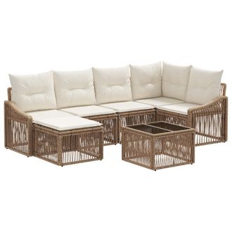 vidaXL Conjunto De Sof&aacute;s De Jard&iacute;n 7 Pcs Beige Rat&aacute;n Sint&eacute;tico Vidaxl