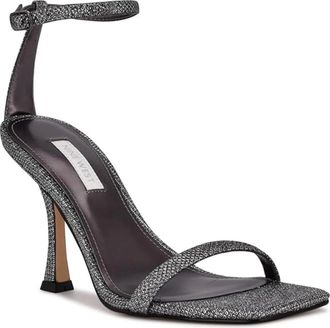 Nine West Womens Nine West Yess Sandals Silver Glitter Square Toe Ankle Strap LION164