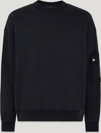 Belstaff Competition Crewneck Sweatshirt Mens Heavyweight Cotton Fleece Black Size M