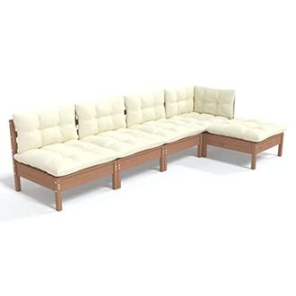 vidaXL Kiefernholz Gartenmöbel 5-TLG. mit Kissen Honigbraun Mittelsofa Ecksofa Fußhocker Sitzgruppe Sofa Lounge Garten Garnitur Gartenset Gartensofa